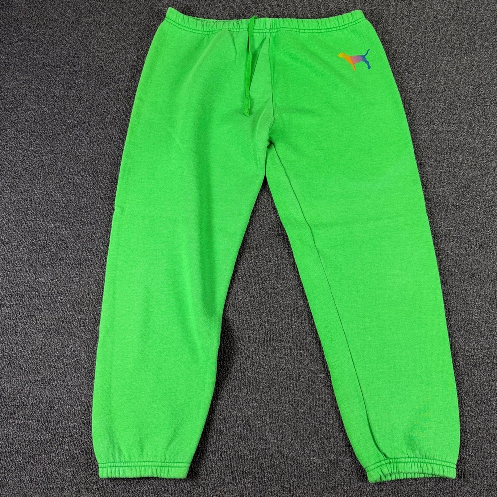 Victoria's Secret PINK Sweatpants Womens M My Favorite Sweats Green Rainbow EUC